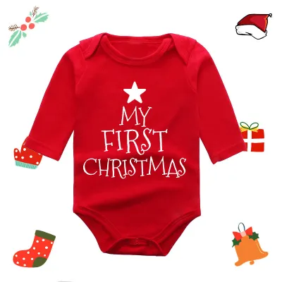 Christmas Kids Baby Boys And Girls Fashion Red Elk Printed Long Sleeve Rompers