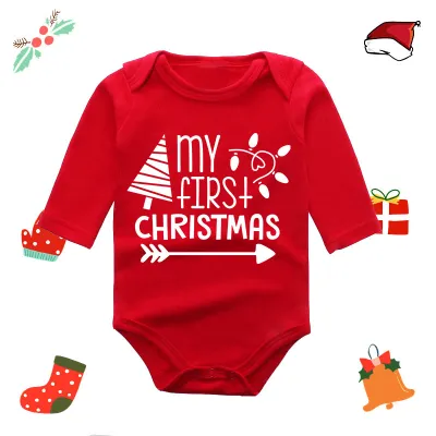 Christmas Kids Baby Boys And Girls Fashion Red Elk Printed Long Sleeve Rompers