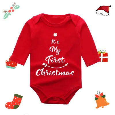 Christmas Kids Baby Boys And Girls Fashion Red Elk Printed Long Sleeve Rompers