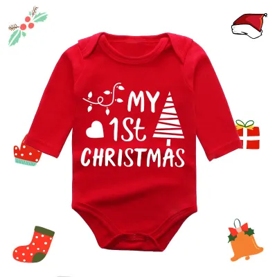 Christmas Kids Baby Boys And Girls Fashion Red Elk Printed Long Sleeve Rompers