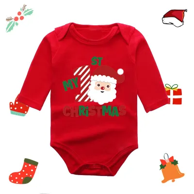 Christmas Kids Baby Boys And Girls Fashion Red Elk Printed Long Sleeve Rompers