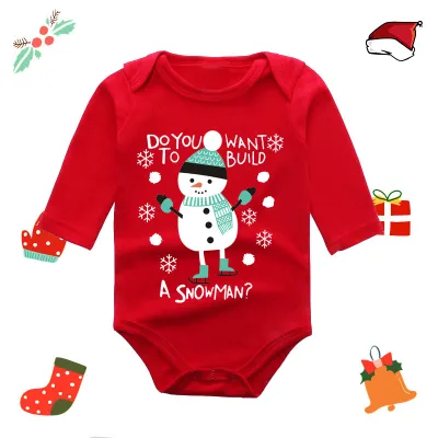 Christmas Kids Baby Boys And Girls Fashion Red Elk Printed Long Sleeve Rompers