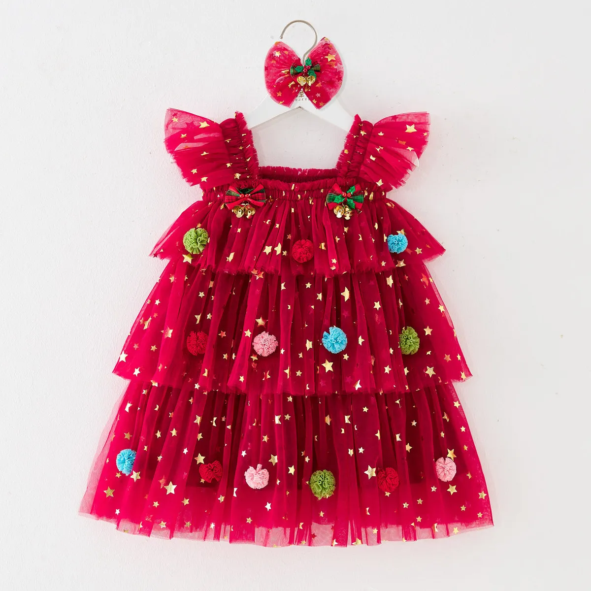 Children'S Kids Baby Girls Fashion Cute Star Printed Ruffled Mesh Puffy Dress