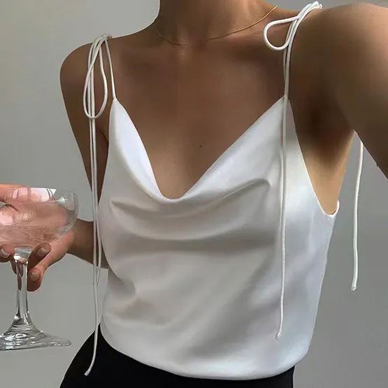 Women Fashion Sexy Summer Solid Color Satin Camisole