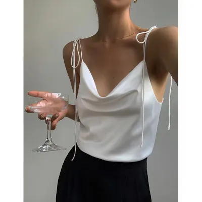 Women Fashion Sexy Summer Solid Color Satin Camisole