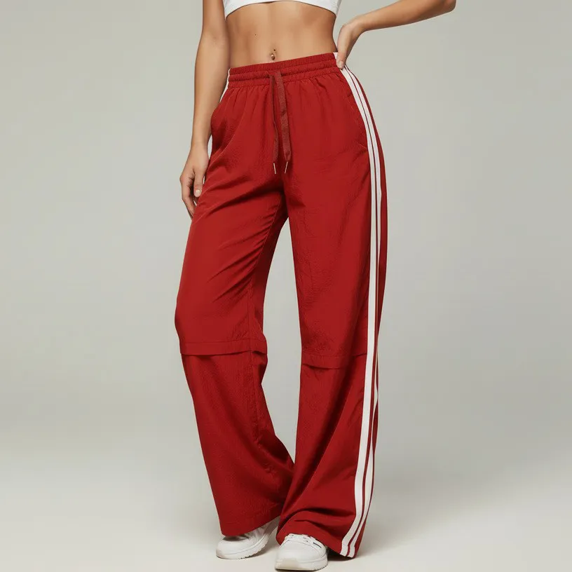 Women Fashion Casual Contrast Side Stripe Loose Sports Pants
