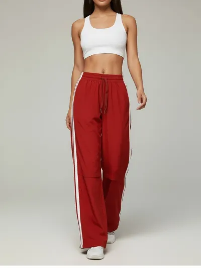 Women Fashion Casual Contrast Side Stripe Loose Sports Pants