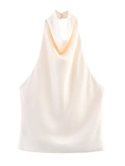 Women Fashion Sexy Summer Solid Color Satin Halter-Neck Slim-Fit Sleeveless Camisole