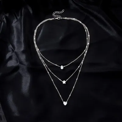 Women Fashion Multi-Layer Stacked Zircon Love Star Necklace