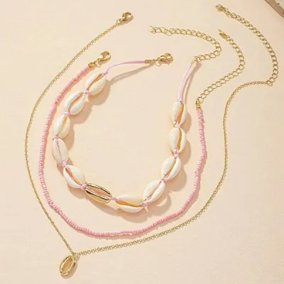 Women Fashion Summer Starfish Bead Soft Pottery Pearl Stacked Necklace