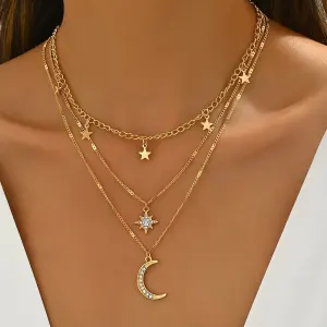 women fashion Multi-Layered Star Moon Necklace