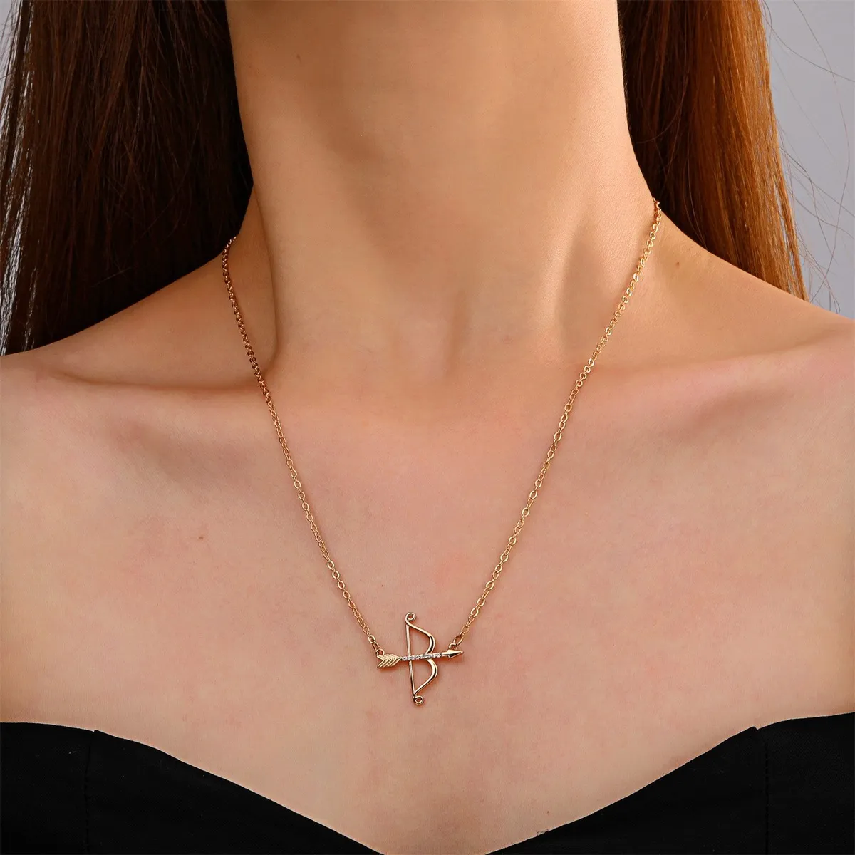 Women Fashion Retro Zircon Cupid'S Arrow Pendant Necklace