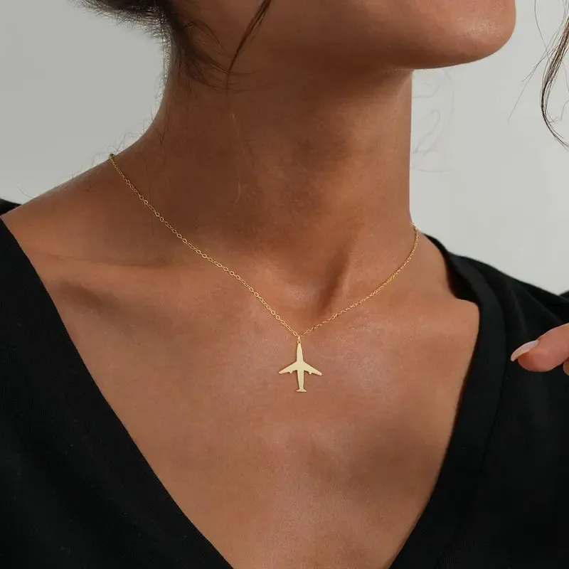 Women Fashion Simple Alloy Aircraft Pendant Necklace