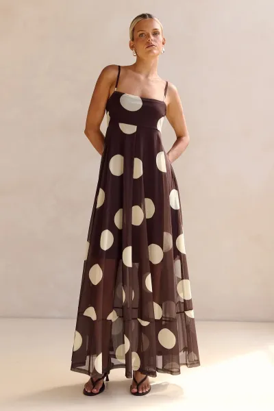 Women Fashion Summer Polka Dot Print Spaghetti Straps Dress