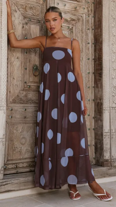 Women Fashion Summer Polka Dot Print Spaghetti Straps Dress