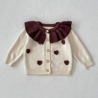 Kids Baby Girls Fashion Autumn Ruffled Neckline Long-Sleeve Knitted Cardigan