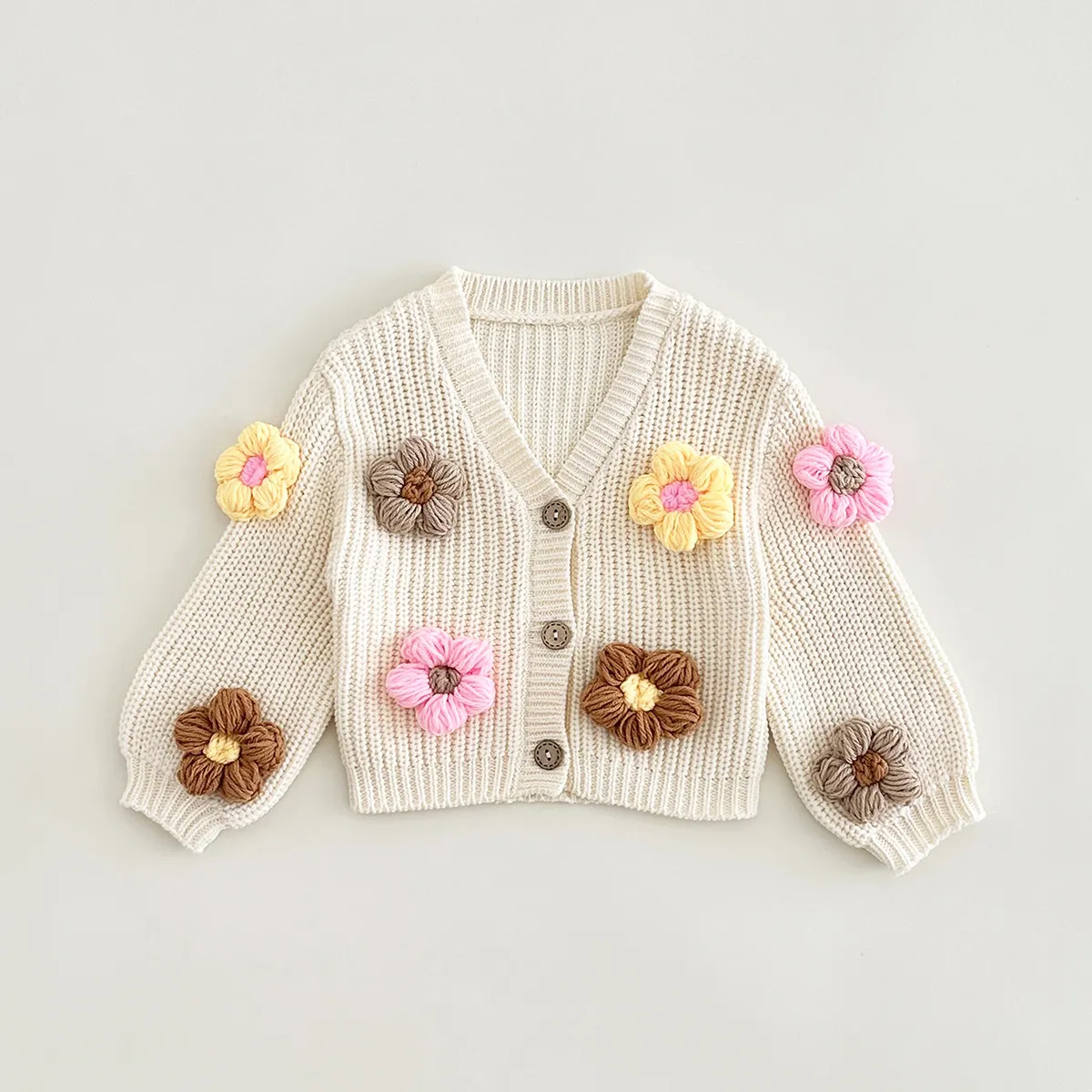 Kids Baby Girls Fashion Autumn And Winter Thickened Cotton Floral Knitted Sweater Cardigan