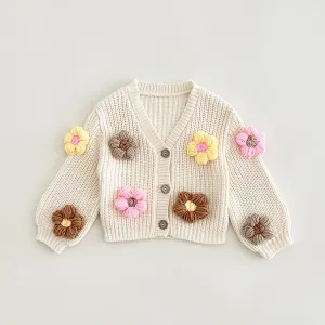 Kids Baby Girls Fashion Autumn And Winter Thickened Cotton Floral Knitted Sweater Cardigan