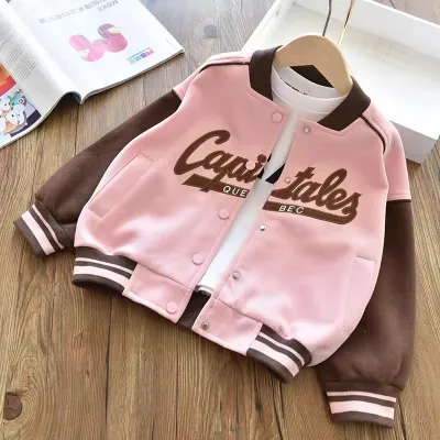 Kids Girls Fashion Casual Spring And Autumn Printed Long-Sleeve Baseball Coat