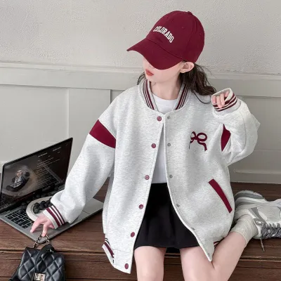 Kids Girls' Fashion Casual Spring And Autumn Long-Sleeve Loose Baseball Coat