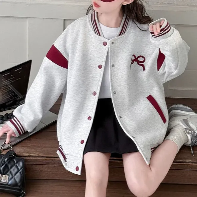 Kids Girls' Fashion Casual Spring And Autumn Long-Sleeve Loose Baseball Coat