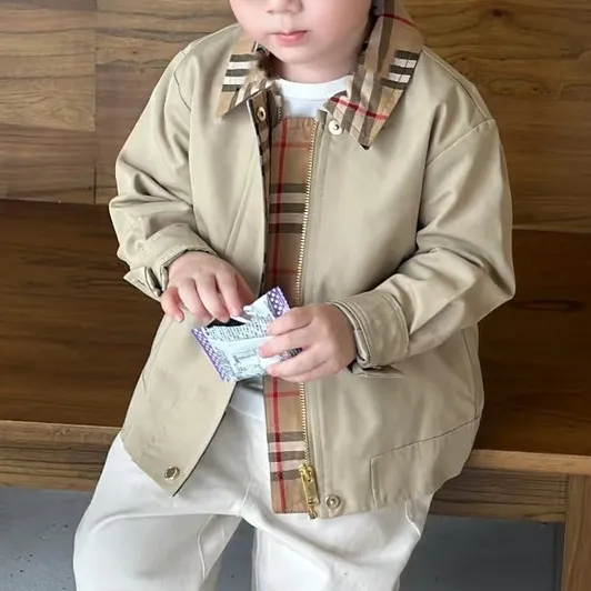 Kids Boys Fashion Casual Autumn Plaid Patchwork Lapel Long-Sleeve Jacket