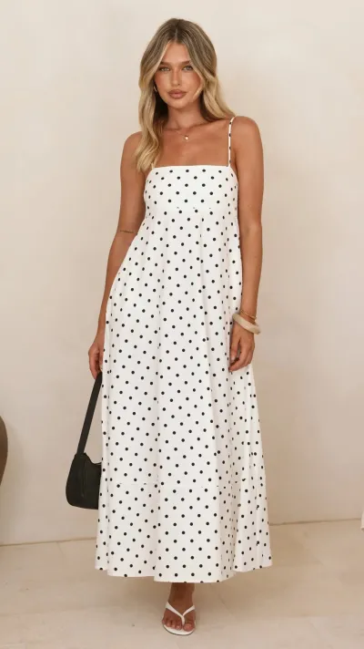 Women Fashion Polka Dot Print Spaghetti Straps Loose Dress