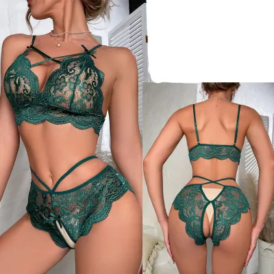 Women Fashion Solid Color Lace Sexy Lingerie Set