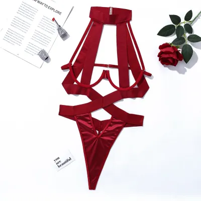 Women Fashion Solid Color Hollow Strap One-Piece Sexy Lingerie