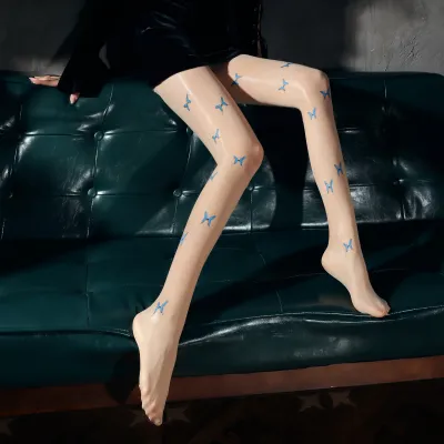 Women Fashion Sexy Printed Oil Bright Ultra-Thin Silk Slide Stockings