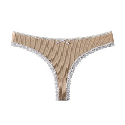 Women Fashion Sexy Lace Stitching Low Waist Rib Thong