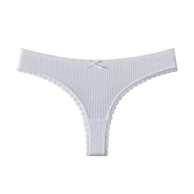 Women Fashion Sexy Lace Stitching Low Waist Rib Thong