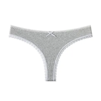 Women Fashion Sexy Lace Stitching Low Waist Rib Thong