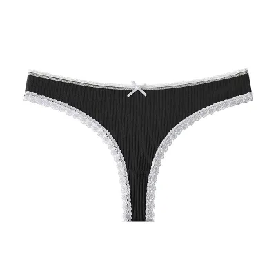 Women Fashion Sexy Lace Stitching Low Waist Rib Thong