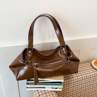 Vintage Solid Color PU Underarm Shoulder Bag