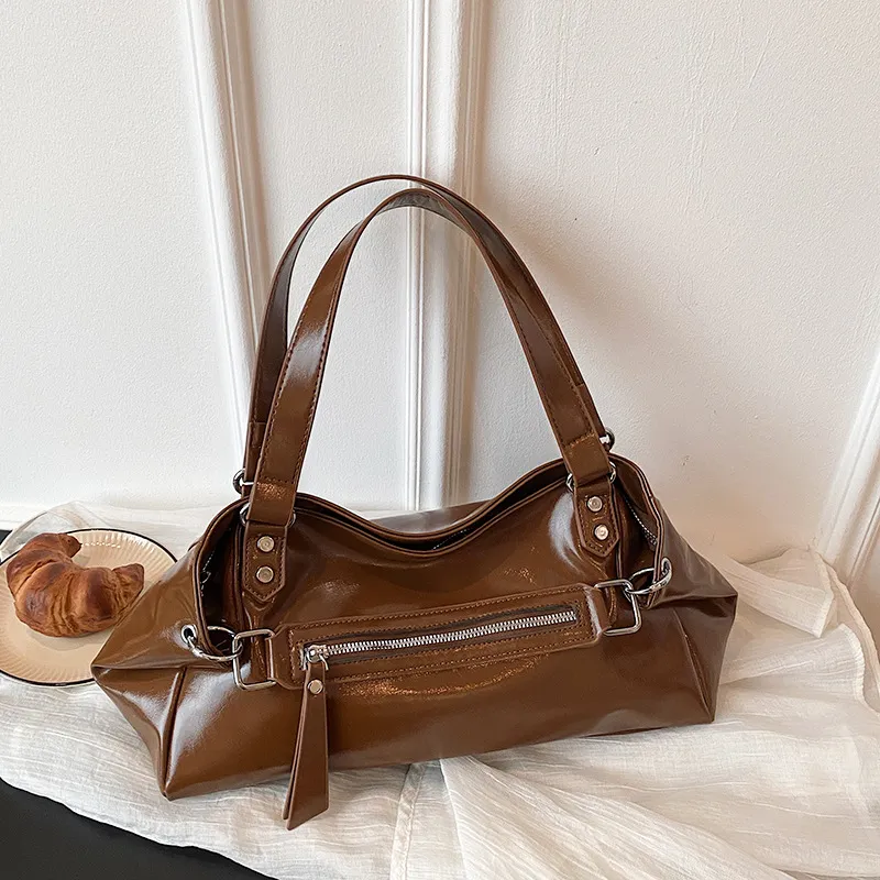 Vintage Solid Color PU Underarm Shoulder Bag