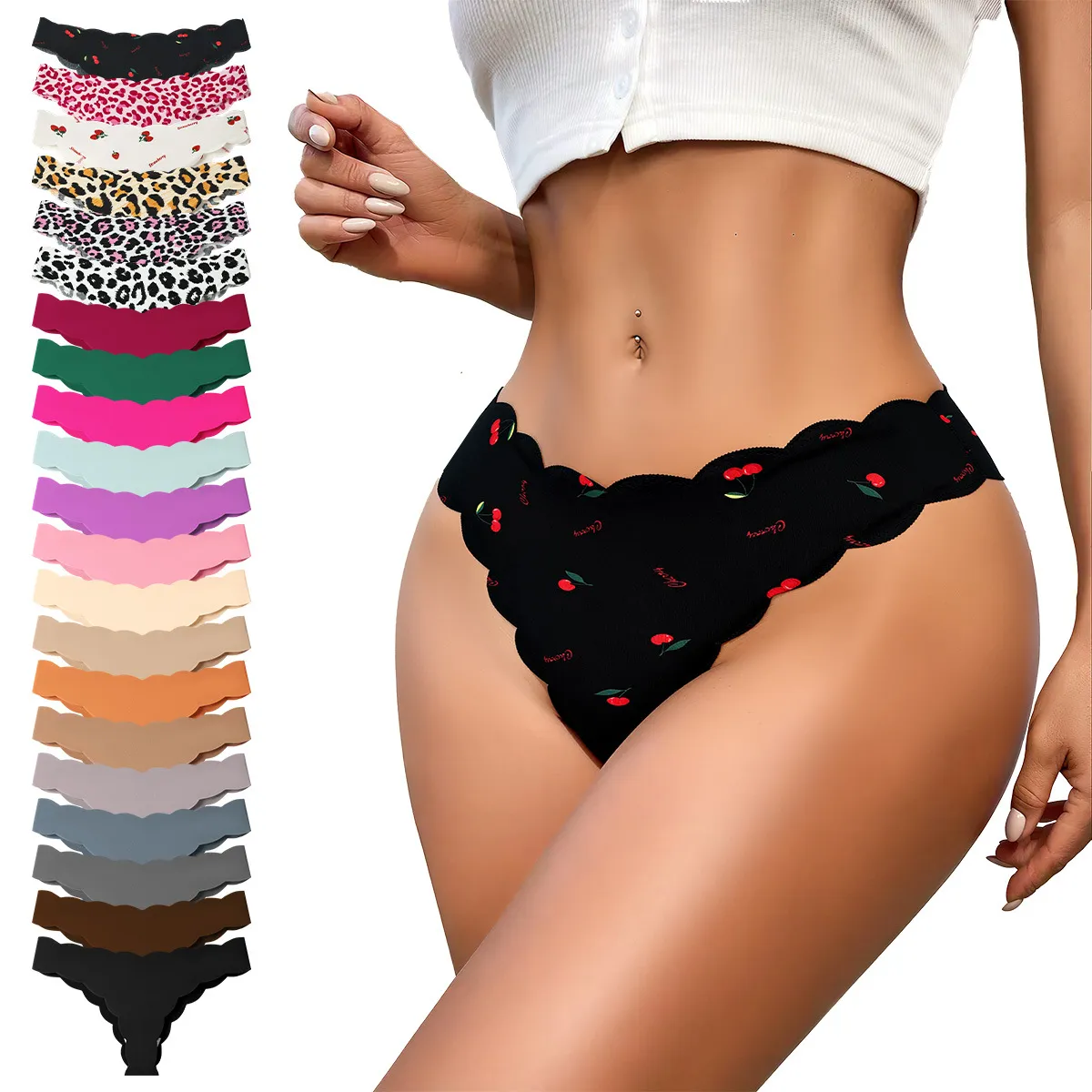 Women Fashion Sexy Printed Invisible Seamless Ice Silk Thong