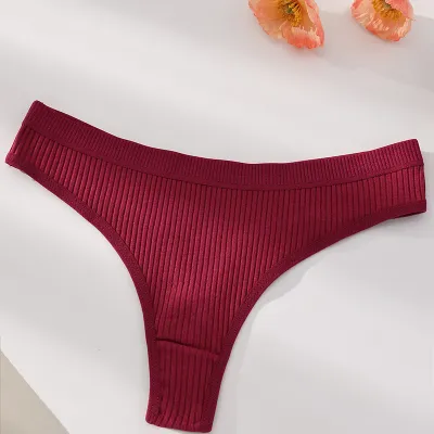 Women Fashion Sexy Simple Solid Color Low Waist Threaded Thong