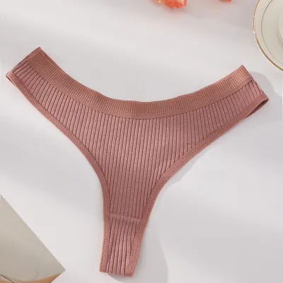 Women Fashion Sexy Simple Solid Color Low Waist Threaded Thong