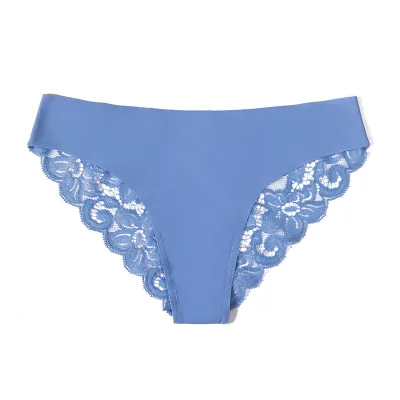 Women Fashion Sexy Solid Color Lace Ice Silk Seamless Underwear