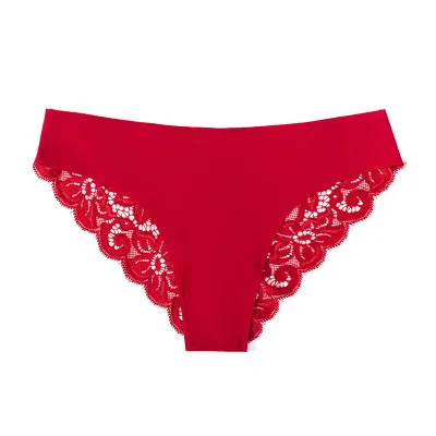 Women Fashion Sexy Solid Color Lace Ice Silk Seamless Underwear