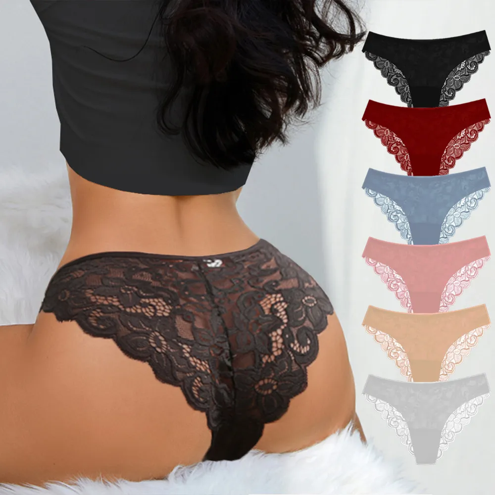 Women Fashion Sexy Solid Color Lace Ice Silk Seamless Underwear