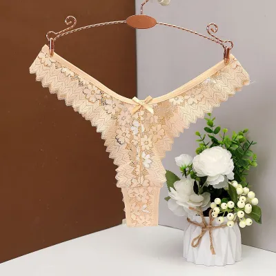 Women Fashion Sexy Solid Color Lace Mid-Waist Thong