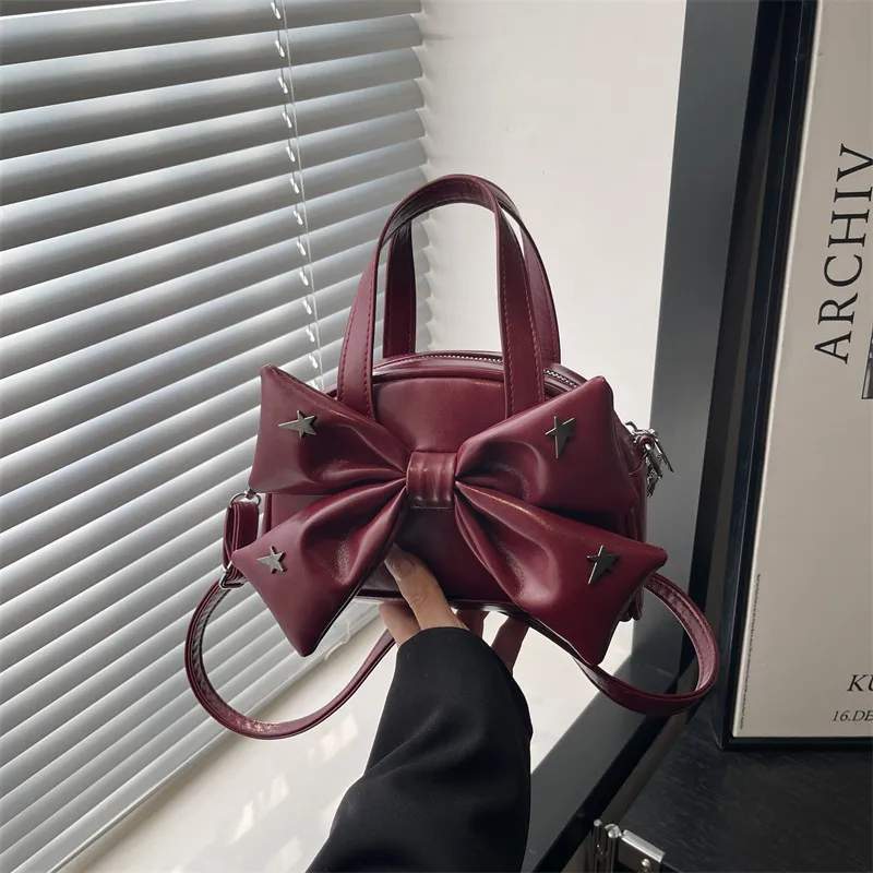 Fashion Studded Bow Shoulder Handbag