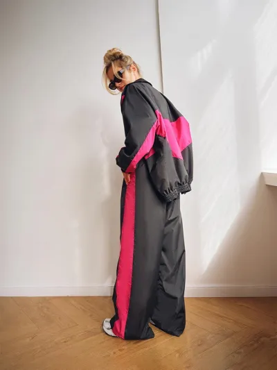 Women'S Fashion Casual Autumn Color Matching Long Sleeve Zipper Cardigan Loose Pants Two-Piece Set