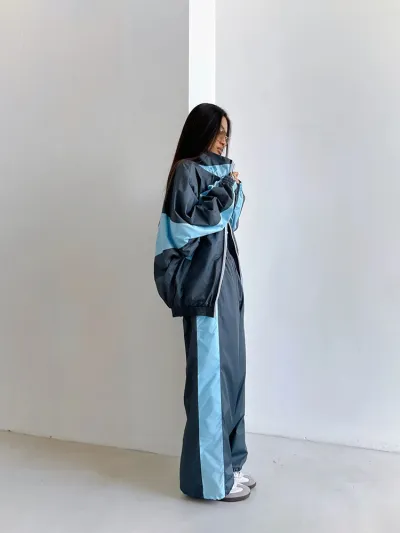 Women'S Fashion Casual Autumn Color Matching Long Sleeve Zipper Cardigan Loose Pants Two-Piece Set