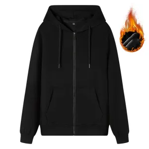 Fashion Casual Autumn And Winter Solid Color Cotton Fleece Velvet Zipper Loose Cardigan Hoodies