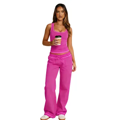Women Fashion Solid Color Tank Top Wide Leg Pants Two-Piece Set