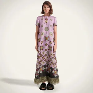 Women Fashion Casual Spring And Summer Positioning Printed Feather Stitching Short-Sleeve Loose Dress