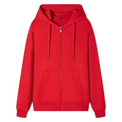Fashion Casual Autumn And Winter Solid Color Cotton Zipper Loose Cardigan Hoodies